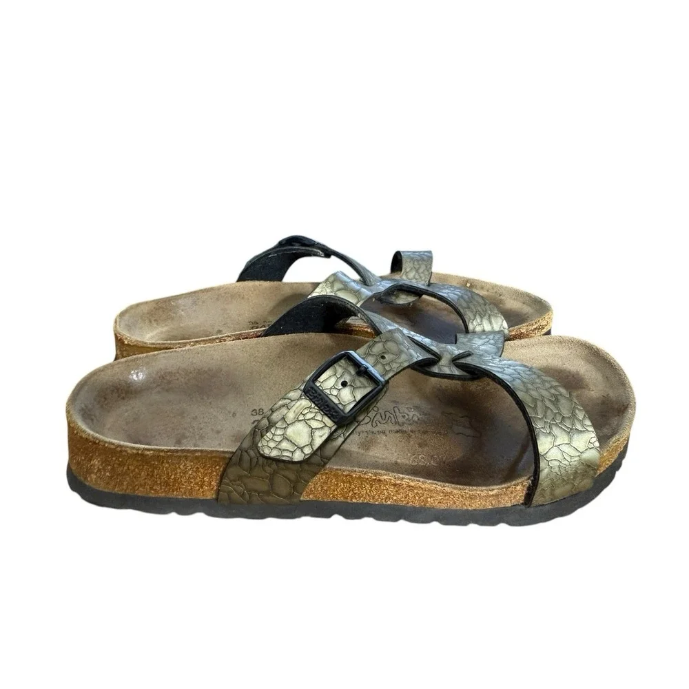 Birkenstock Birki's Sylt Birko Size 7 Gold Sandals Snake Crocodile Reptile EU 38